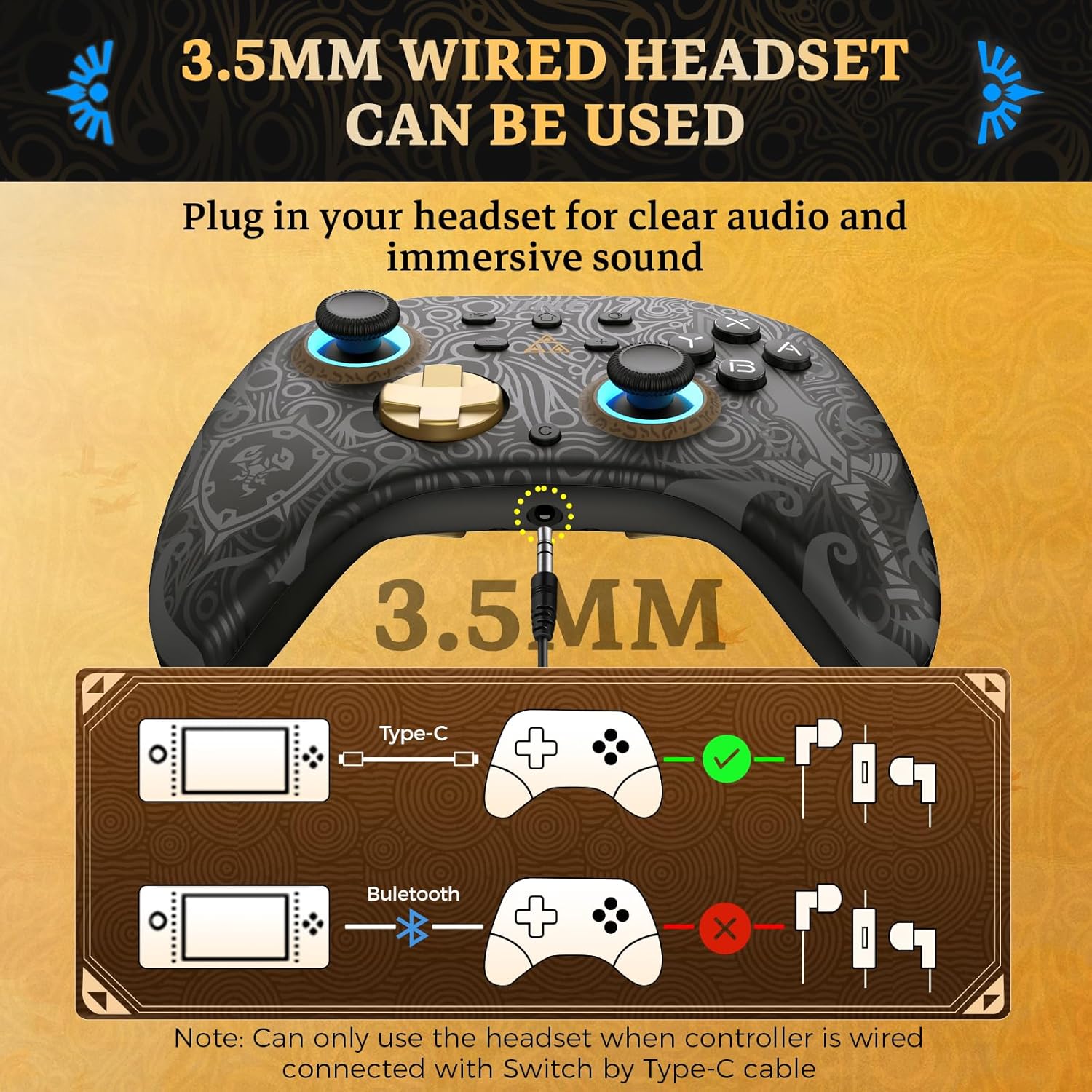 IINE Wireless Switch Controller, Switch Pro Controllers for Switch 2/ Lite/OLED/PC, Remote Gamepad with Headset Jack/RGB Light/Macro Function/Wake up/Turbo/Adjustable Rumble