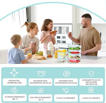 ERUIV Glass Storage Jars with Lid Food Storage Containers Glass with Lid for Kitchen and Restaurant Food Storage Containers BPA-Free Leak-Proof Meal Prep Boxes Storage Containers [4 x 1040 ml +