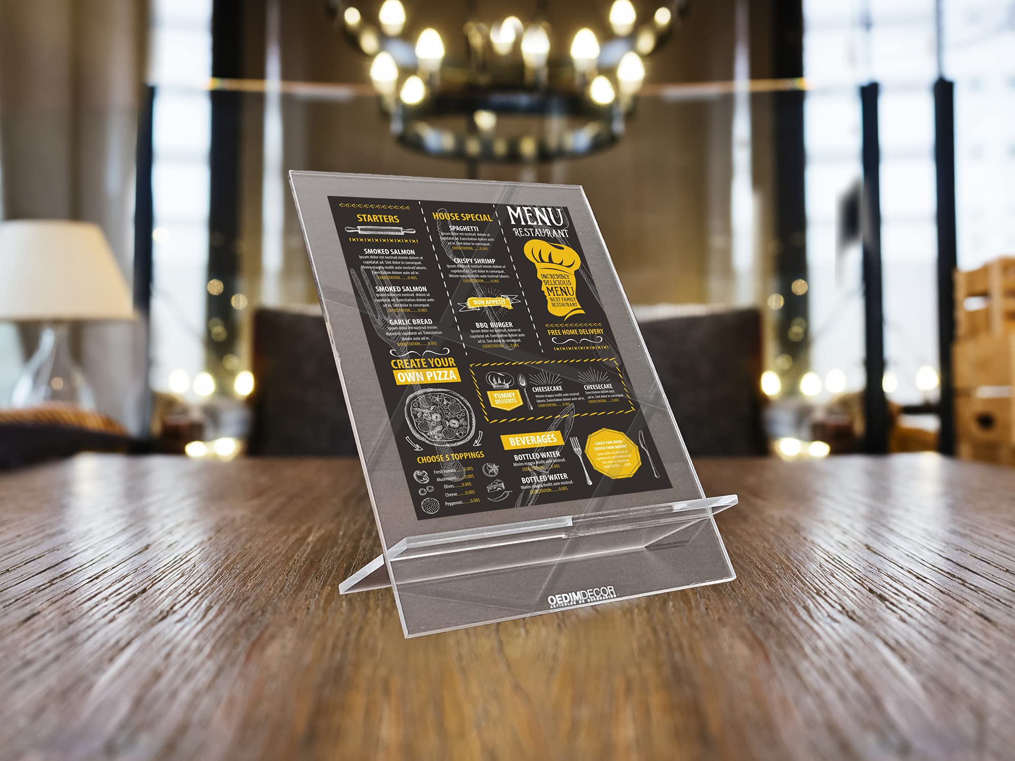 Oedim Pack 5 Placas para Menú de Restaurantes Personalizadas para Restaurantes Rotuladadas, Fabricadas en metacrilato, 10x15cm, Resistente y Económico