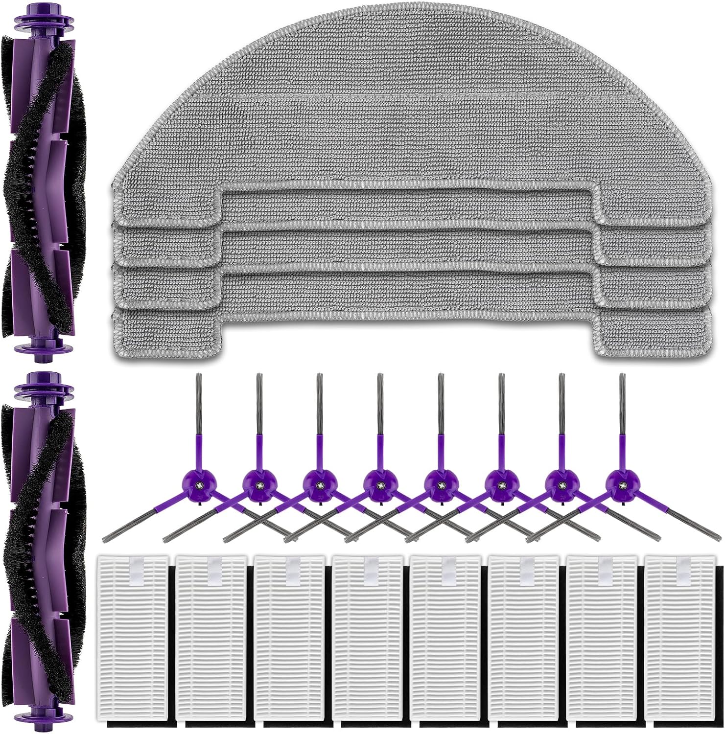 (22 Pack) MR1 SE Replacement Parts Compatible with MONSGA MR1 SE Robot Vacuum Cleaner, 2 Roller Brushes, 8 Side Brushes, 8 HEPA Filters with Foam Filters, 4 Mop Pads, Accessories Kit