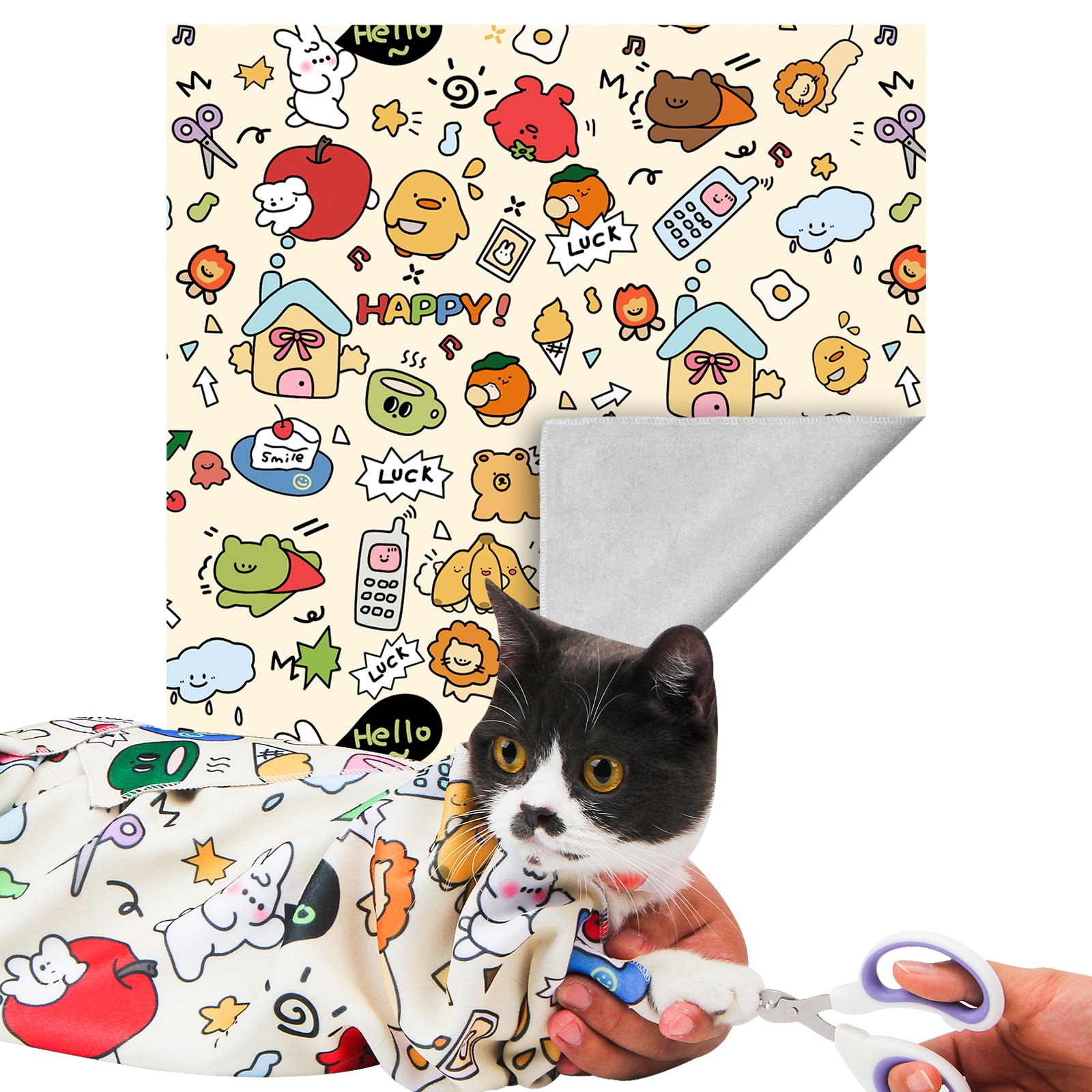 Ameami Cat Wrap for Cutting Nails, Cat Grooming Wrap for Calming & Holding Cat, Cat Restraint for Nail Clipping to Anti-Bite & Scratch Anti-Escape, Self-Adherent Cat Swaddle Wrap