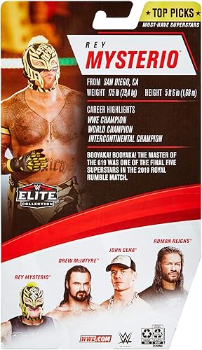 Miniatura 6 de WWE MATTEL Top Picks Elite Rey Mysterio - Figura de acción de 6 pulgadas con articulación de lujo para posar y jugar, detalles realistas, equipo de