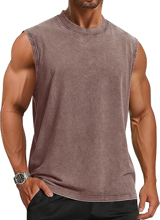Mens Shirts Summer Tank top Sleeveless Loose Workout Tops Acid Wash Cotton Tshirts 2026