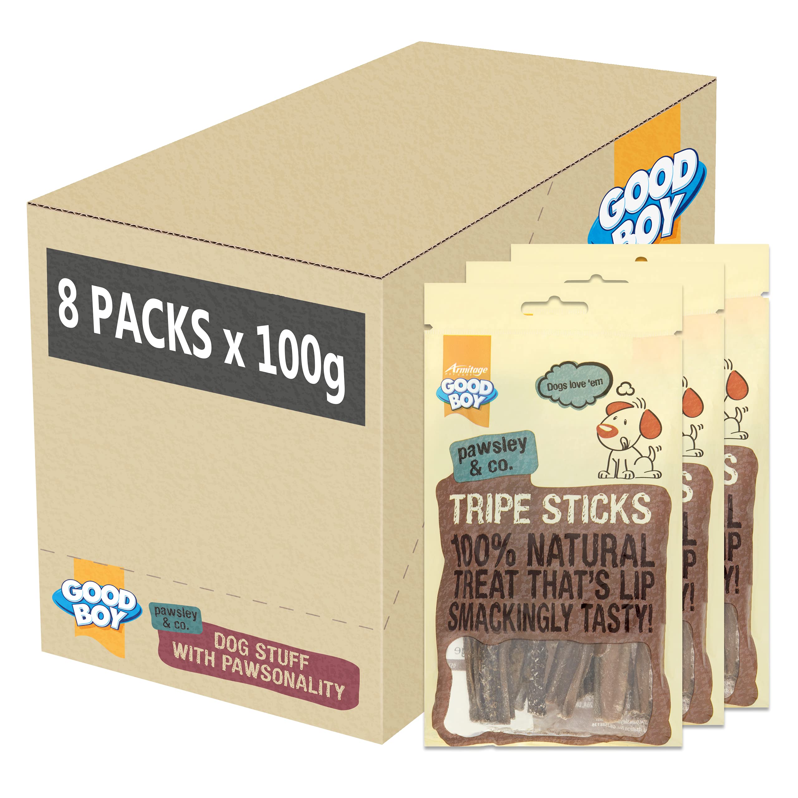Good BoyTripe Sticks - Dog Chew Treats - Absolutely No Artificial Nasties - 100 Grams ℮ - 100 Percent Natural Dog Treats - Case of 8