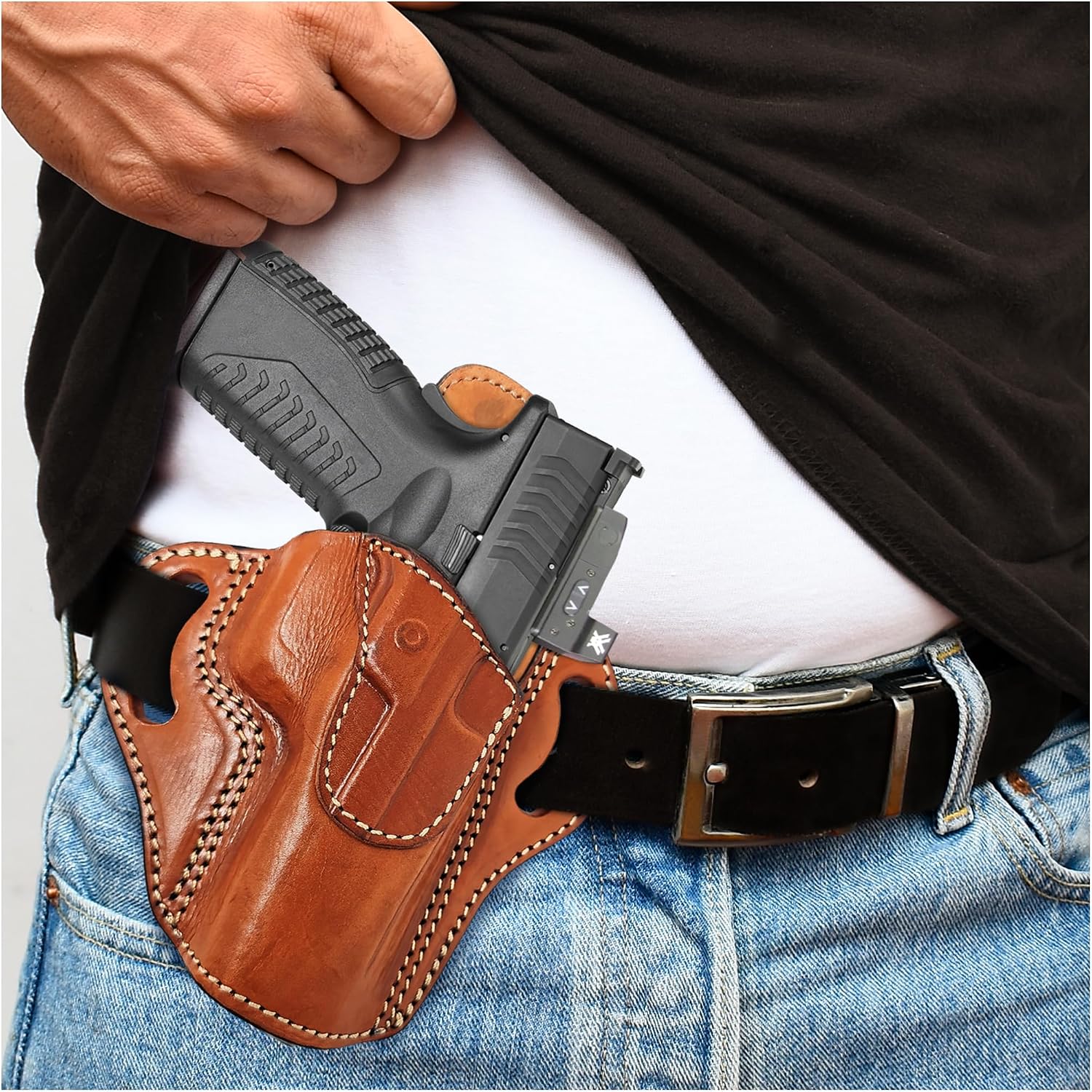 OWB Leather Holsters for Pistols Optic Ready Right Hand. Fits for .40 / .45 Sig P320 Leather Holster/Springfield XDM (5.5") and Most 9mm