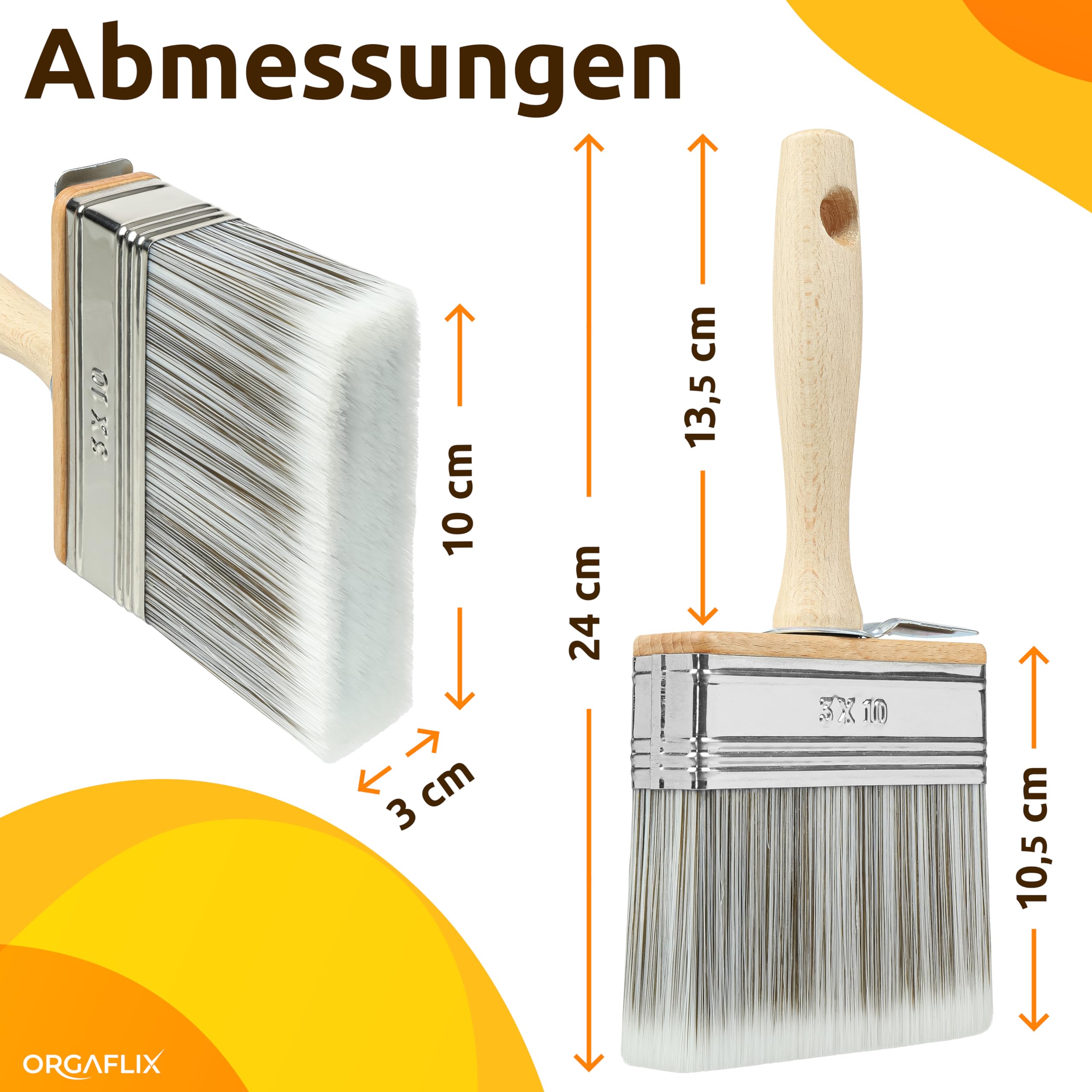 ORGAFLIX Flächenstreicher 100mm Premium - 2er Set - Kein Borstenverlust - Malerset große Flächen, Lasurpinsel, Holz außen, Quast, Borstenpinsel, Malerpinsel breit, Pinsel Möbelfarbe streichen