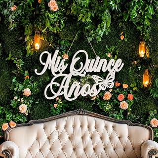 Mis Quince Años Sign Quinceañera Decorations 15th Birthday Quinceañera Party Backdrop Wooden Banner Wall Decor Sign White Mis Quince Años Birthday Gift for Wall Bedroom Photo Booth Decor Gift