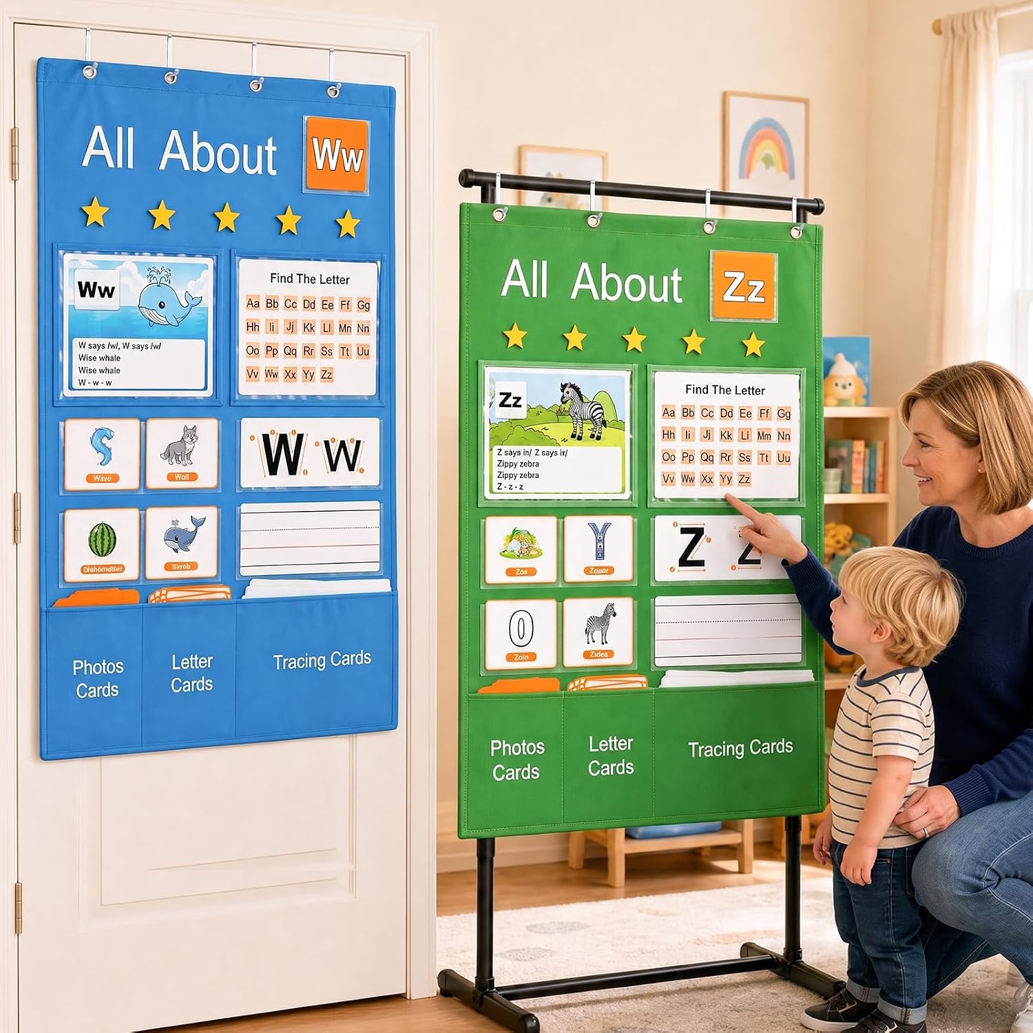 41×28in Alphabet Learning Pocket Chart, ABC Flash Cards Alphabet Wall Chart image 2