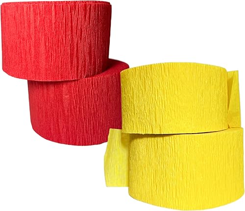 Serpentinas de papel crepé rojo y dorado amarillo (2 rollos de cada color) Fabricadas en Estados Unidos