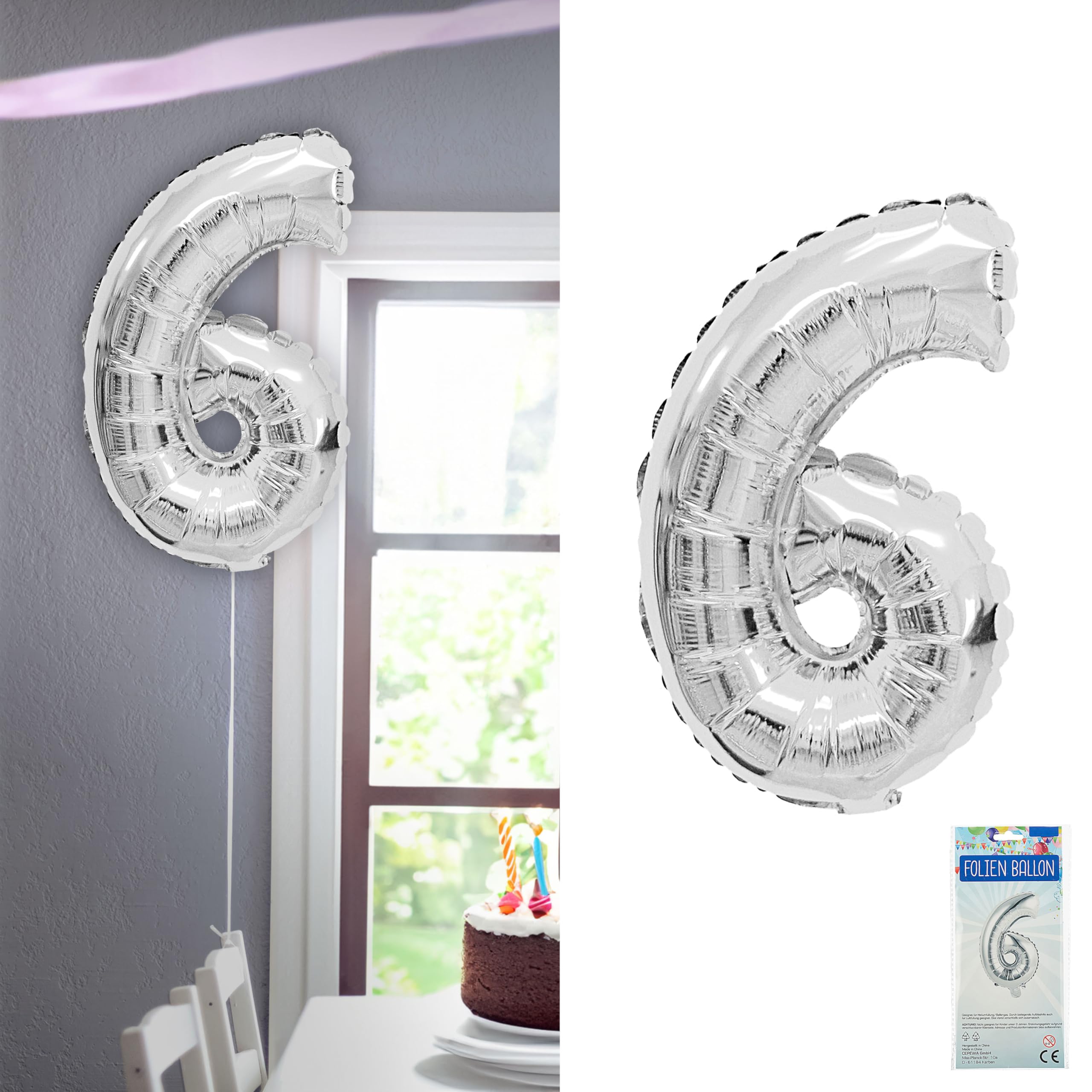 Cepewa Gas para globos de helio para 20/30/50 globos, bombona de helio para llenar de gas, globos de aluminio, globos para fiestas, bodas (1 globo de aluminio 6 plateado)