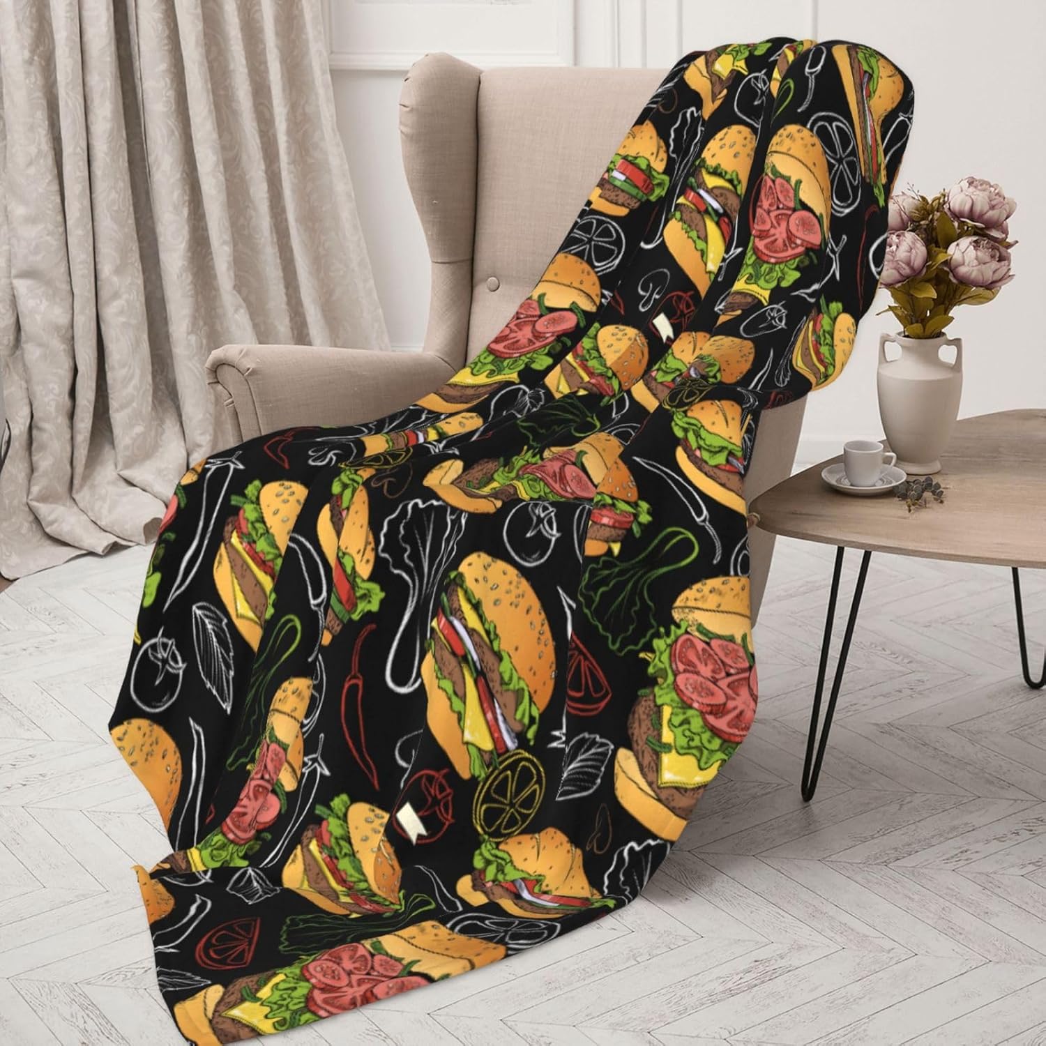 Hamburger Throw Blanket - Ultra Soft Cozy Fast Food Blanket, Fun Gift for Burger Lovers, Couch Blanket for Adults Women Men Kids 50"x40" - Image 7