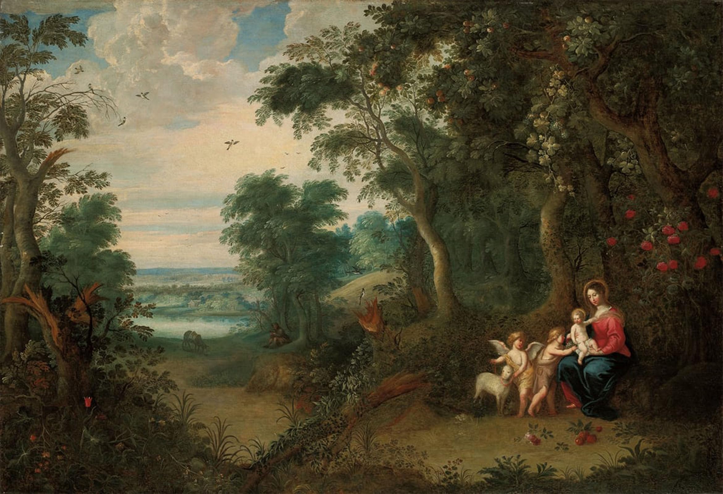 ARTXLXXBN Famous Print Painting Colorful Art Print a Wooded Landscape with the Virgin and Child Infant the Baptist by Jan Brueghel the Younger Canvas Art Decorations for Home Decor 60x90cm