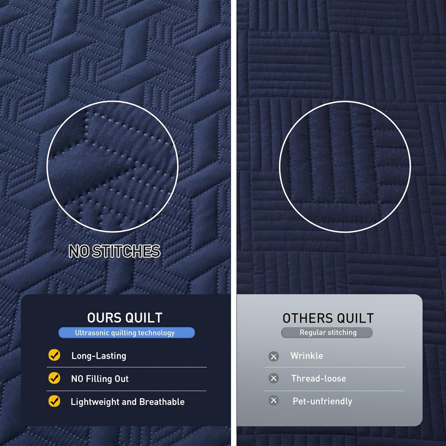 Lavsiry Navy Oversized California Cal King Size Quilt Bedding Set with Pillow Shams, Summer Lightweight Bedspread Coverlet, Soft Quilted Blanket Thin Comforter for All Seasons - Image 3