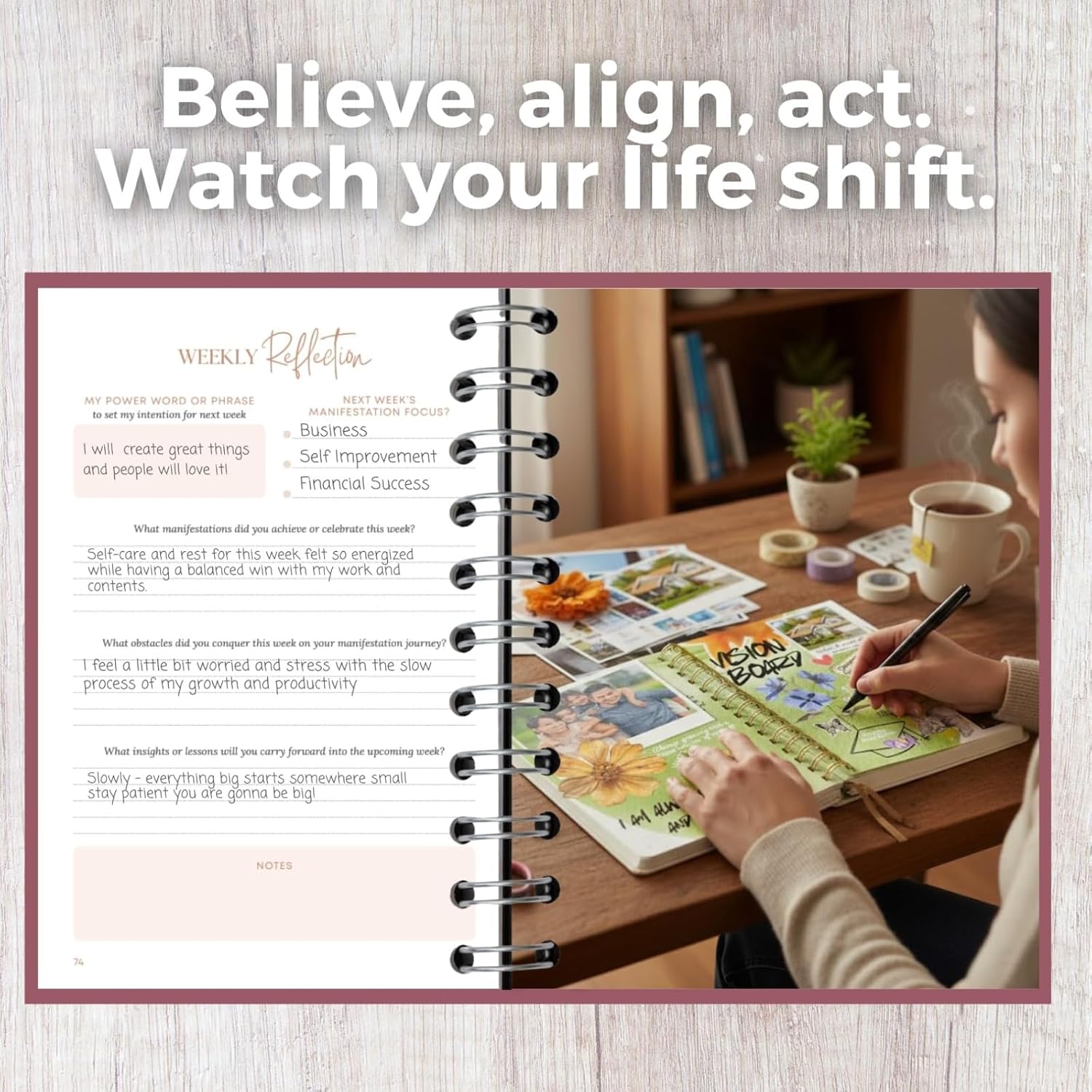 Guided Manifestation Journal for Women - 369 Manifestation Method, Fresh Start Goal Setting Planner & Vision Board Journal A5 Pink - Image 5