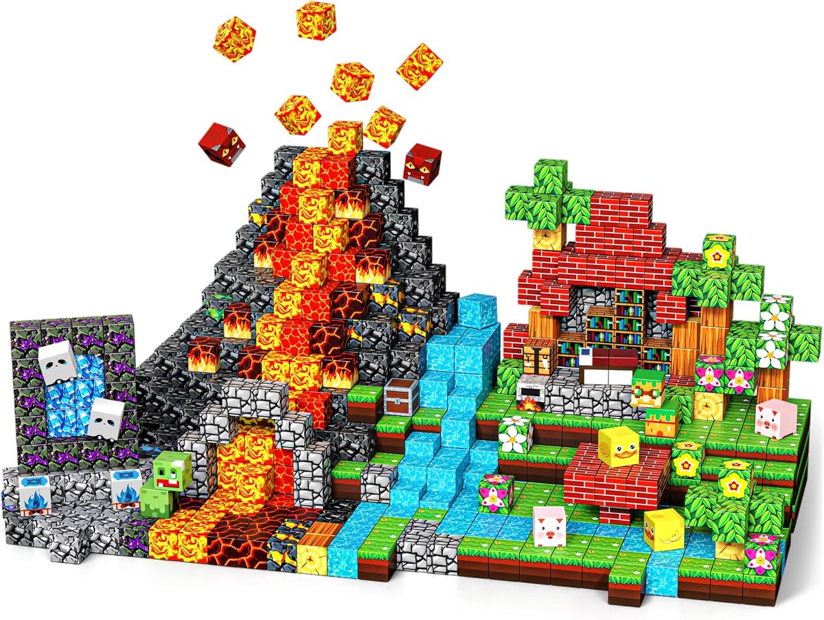 200PCS Magnetic Blocks, Magnetic Building Blocks Cubes Tiles for Kid | STEM Educational Stacking Magnets School Game Toys for Ages 3 4 5 6 7 8 9 10 11 Birthday Party Supplies Gift for Boy and Girl
