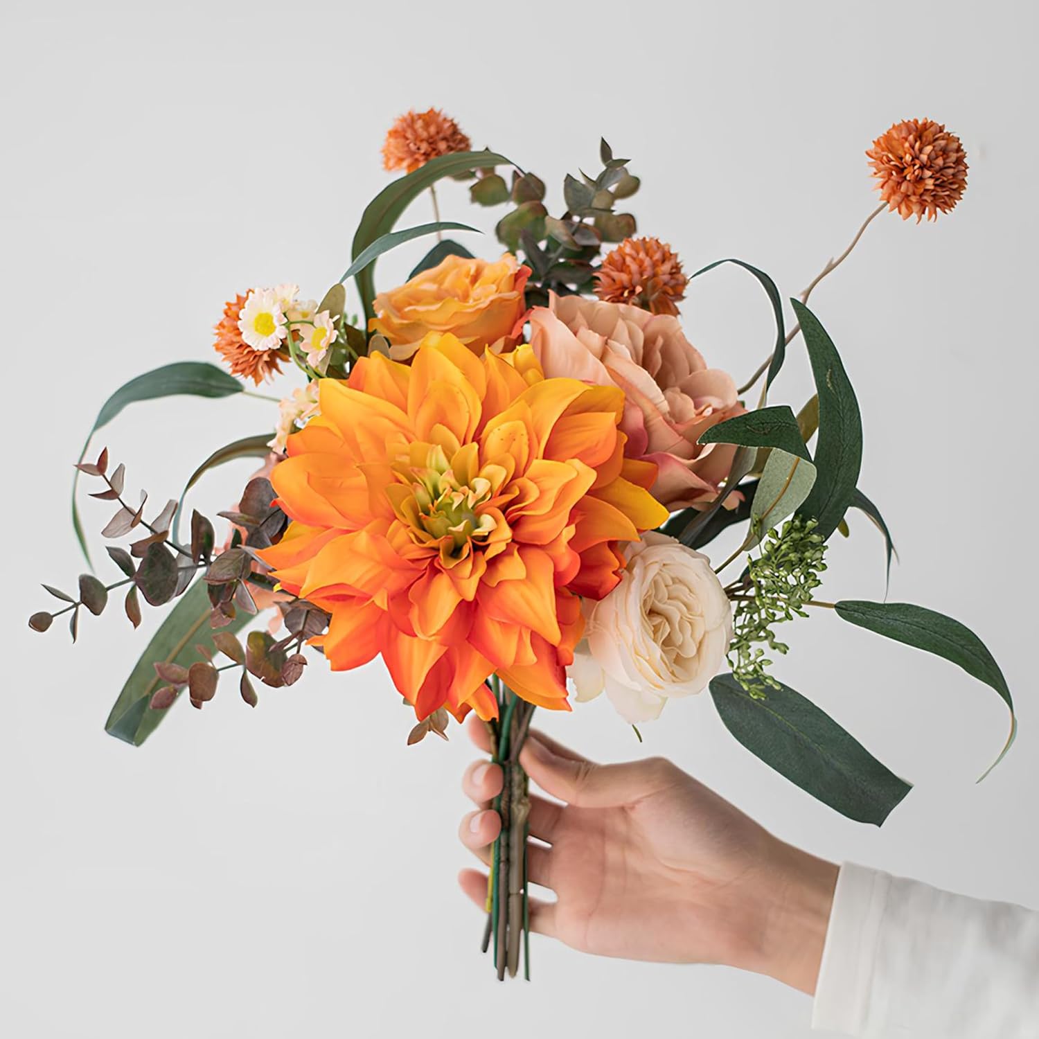 SYDDOL Artificial Flowers Mixed Rose Sunflower Bouquet Yellow Floral Arrangement that Look Real for Vase Birdal Wedding Office Coffee Restaurant Home Decor (Dahlia)