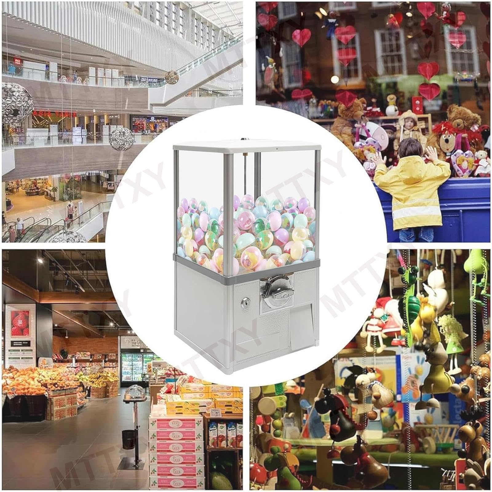 Macchina per gashapon commerciale, dispenser di capsule e palline saltarine con portamonete, premi per feste, compleanni, eventi negozi, design compatto, nero