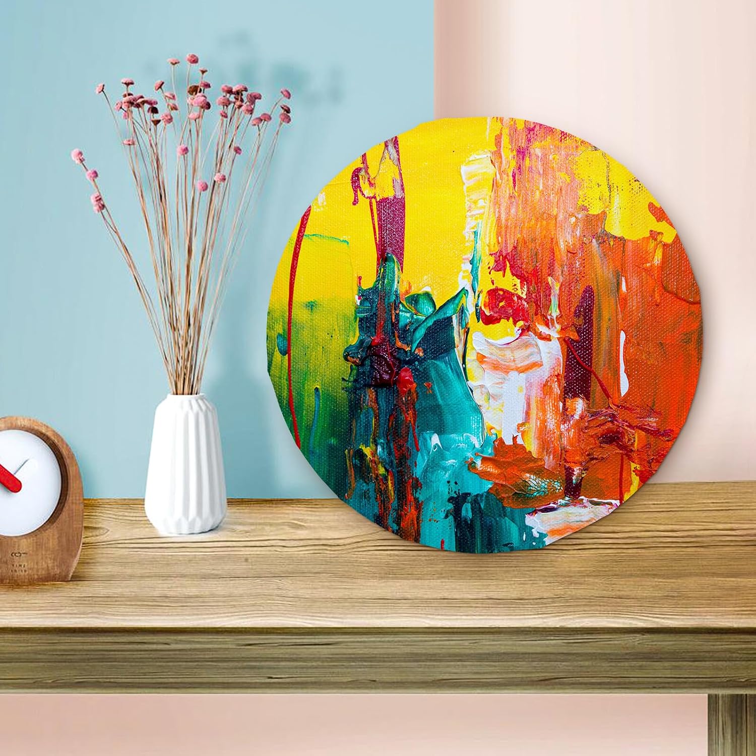 Painting Canvas Panel 30cm with Wooden Frame, Primed DIY Art Painting Board for Oil and Acrylic, Household Round Canvas for Artists and Beginners