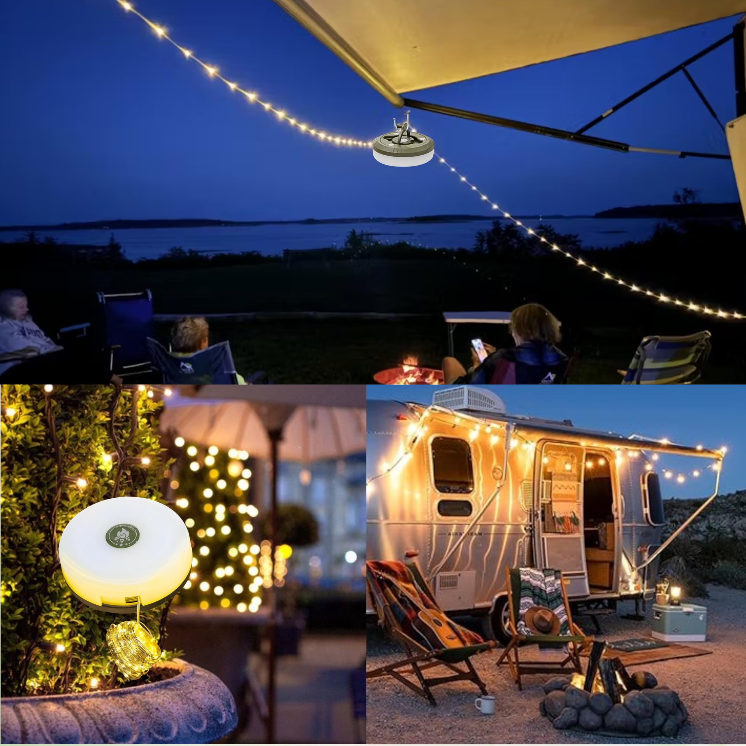 Camping-Lichterkette, einziehbar, wasserdicht, hell, 4-in-1-Zeltlichter mit 8 Modi, 10 m, LED-Lampe für Campingbedarf, Urlaubsdekoration