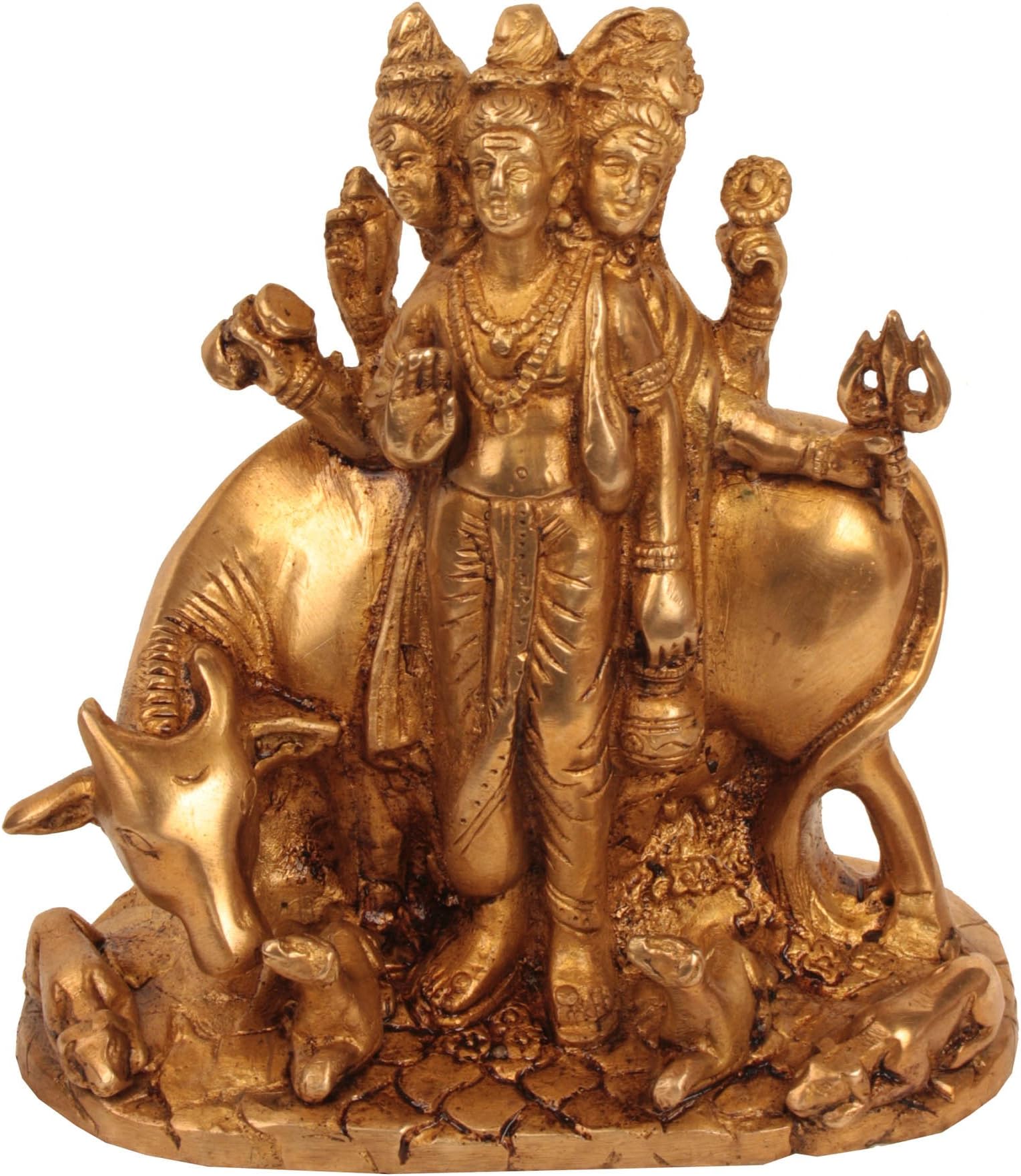 Kapasi Handicrafts Brass Lord Guru Dattatreya Idol Statues (LxBXH) (15.24 x 8.89 x 13.97 cms, Gold)
