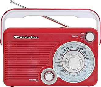 Studebaker SB2002RB Portable AM/FM Radio with Headphone Jack and Aux-in Jack with AC/DC Power (Red/White)