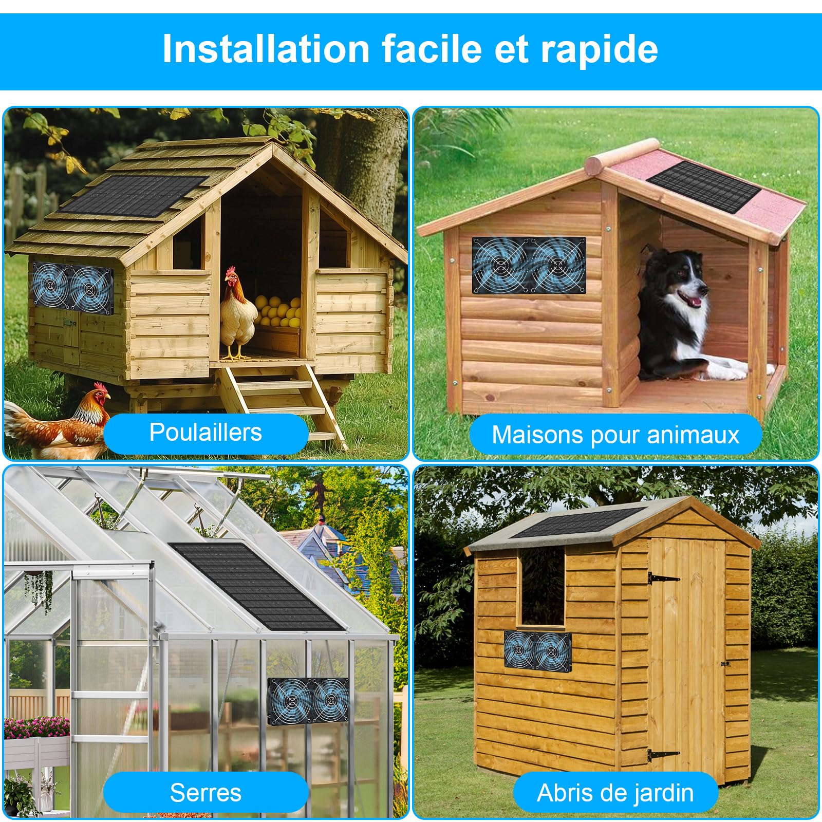Ventilateur Solaire 15W Résistant aux Intempéries Double Ventilateur Extracteur d'air Solaire pour Serres