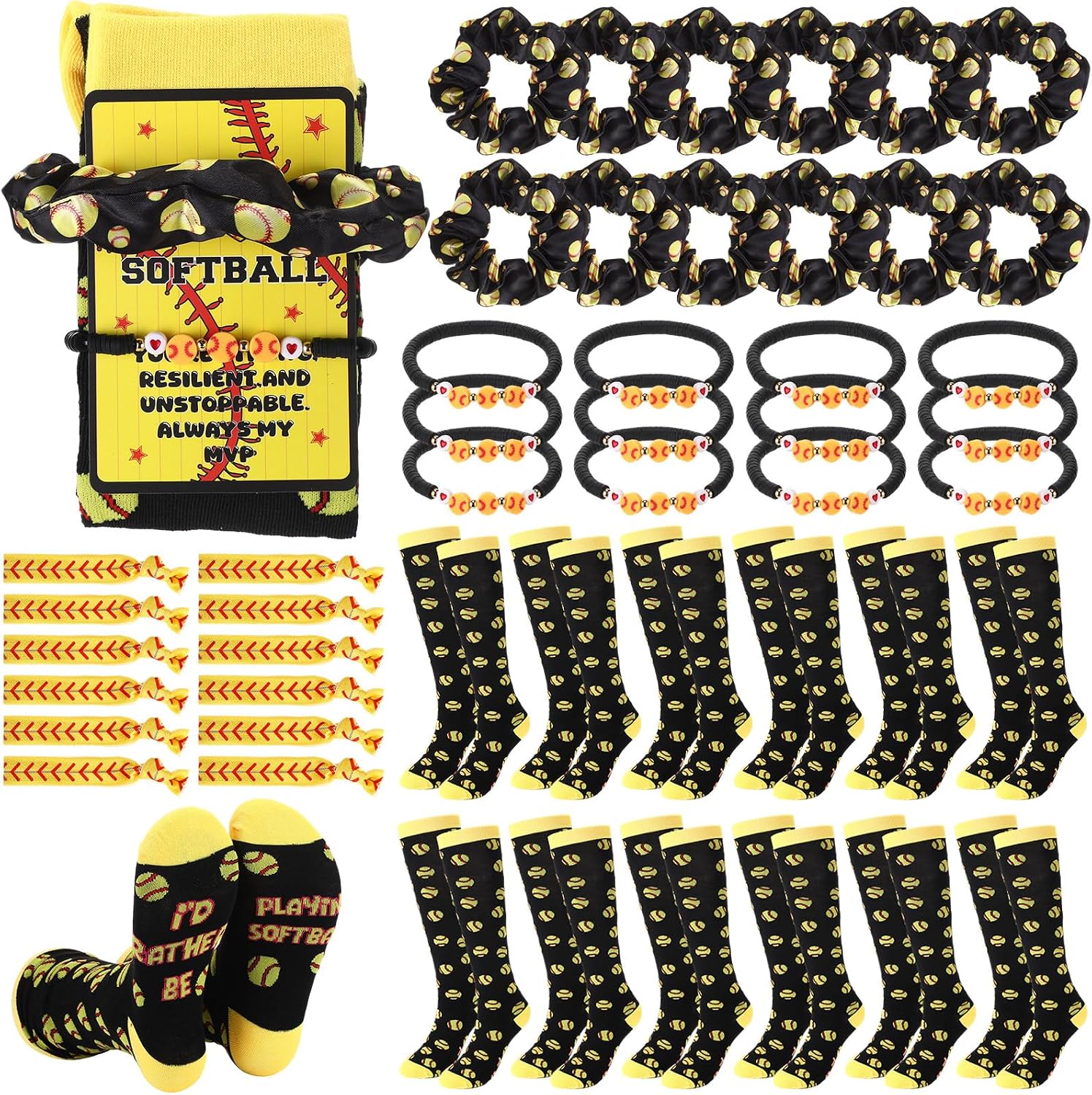 60 Pcs (12 Sets) Softball Gifts Party Favors Include 12 Pairs Cotton Socks