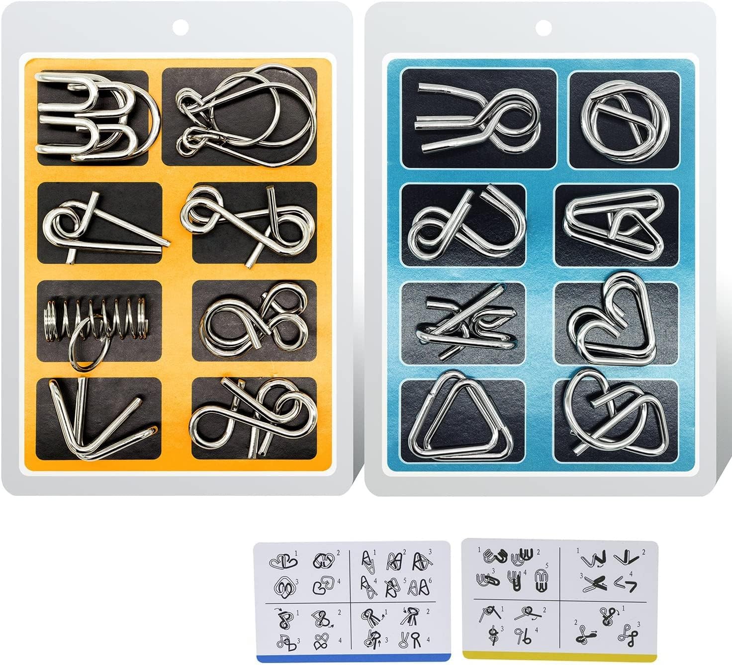 Mumoobear Metal Wire Puzzle Set of 16 with Pouch,Brain Teaser IQ Test Disentanglemen Iron Link Unlock Interlock Game Chinese Ring Magic Trick Toy for Party Favor Kids Adults Challenge