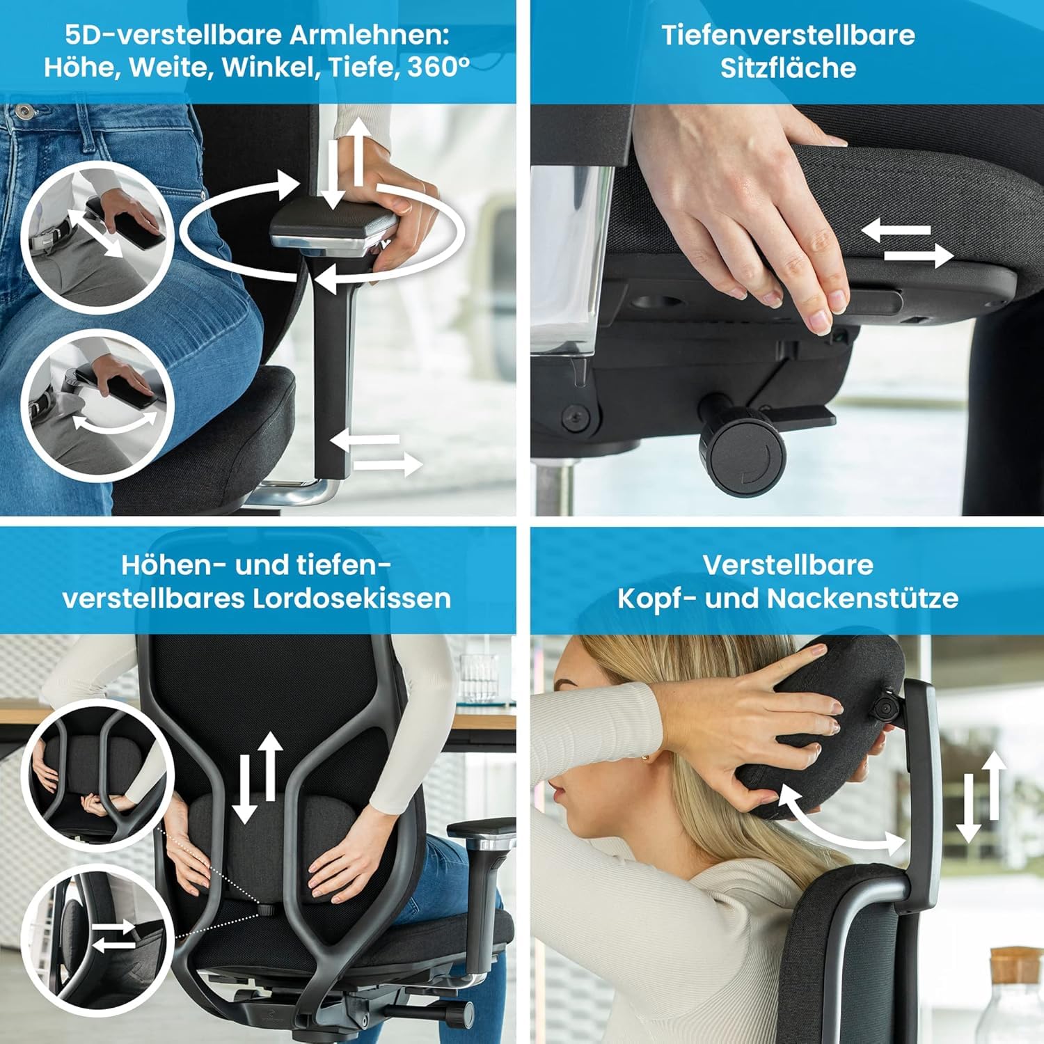 Ergotopia MasterBack Pro ergonomischer Bürostuhl [TESTSIEGER] – Schreibtischstuhl ergonomisch mit 3D-Neigungsmechanik & 5D-Armlehnen – Perfekt als Drehstuhl für Büro & Home Office