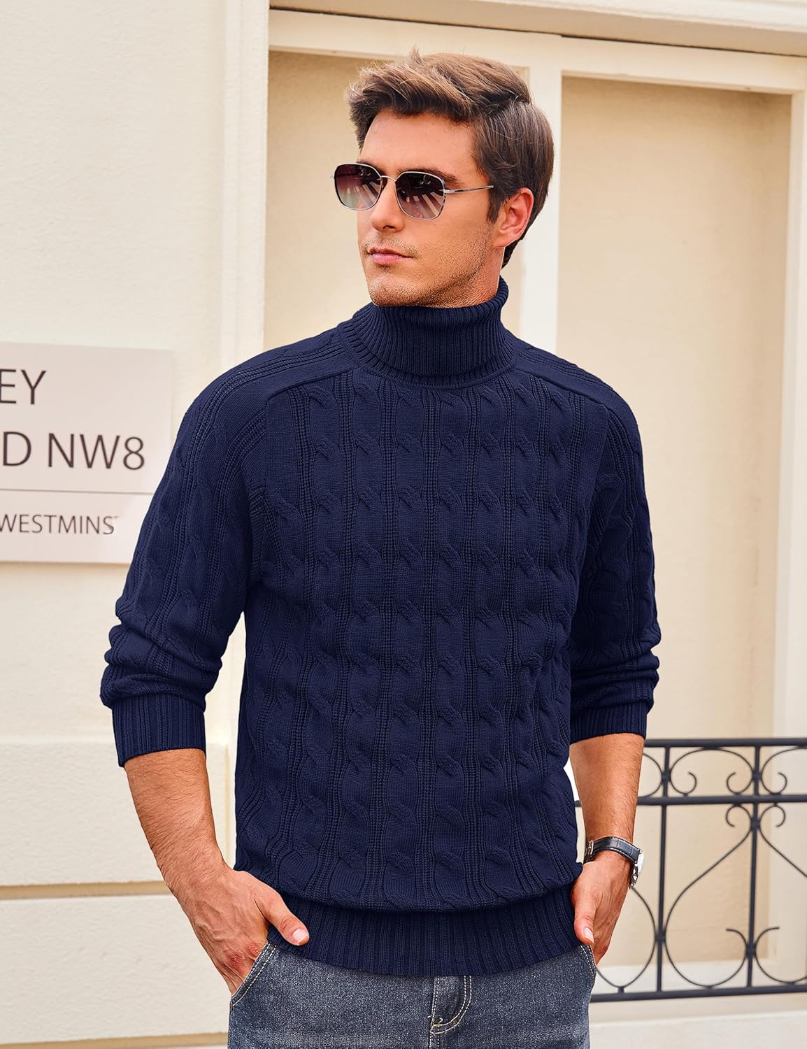 Cotrasen Men's Turtleneck Sweater Long Sleeve Cable Knit Sweater Casual Fall Winter Warm Twisted Pullover Sweaters - Image 2