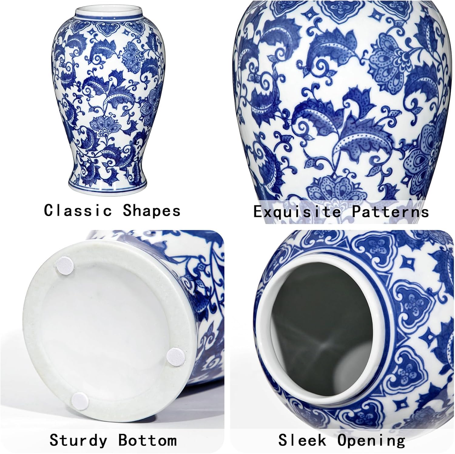 Blue and White Vase, Ceramic Vase for Home Decor 9.2" Chinoiserie Vases for Flowers Blue and White Porcelain Flower Vases for Living Room, Bathroom, Dinner Table Centerpieces