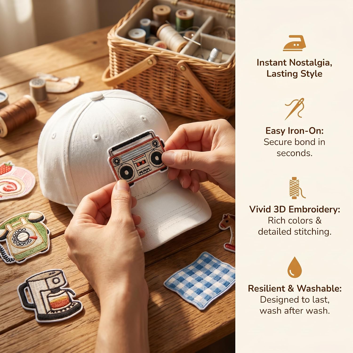 32PCS Cozy Home Iron On Patches, Vintage Cottage Kitchen Coffee Lamp Book Embroidered Appliques for Jackets Bags Hats Scrapbook DIY Crafts