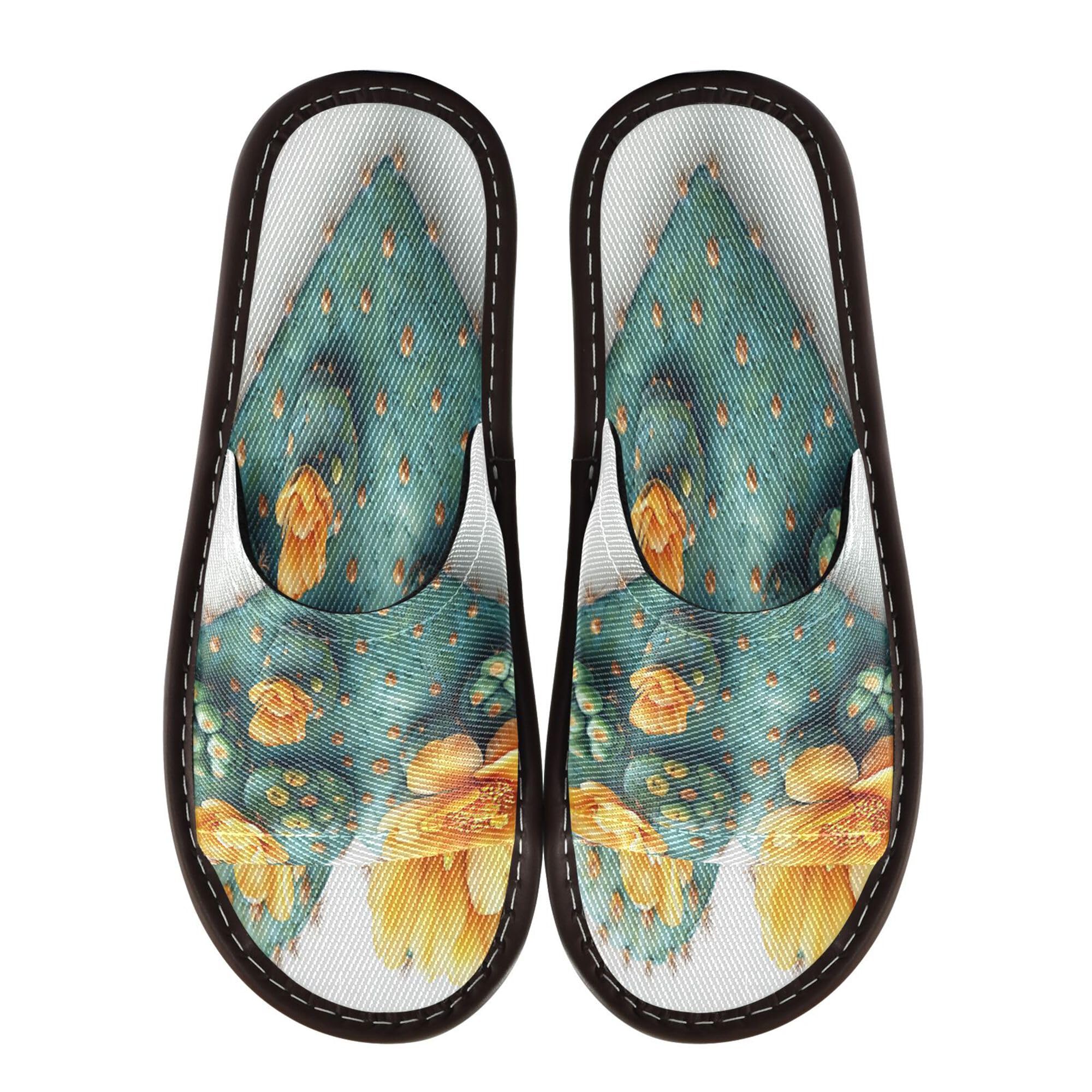 KLL Spa Shower Slippers Indoor Outdoor Washable Cozy Slip on Open Toe Home Shoes for Airplane Guests Party 10.5-11 Thorny Heart Cactus Shape Yellow Flower