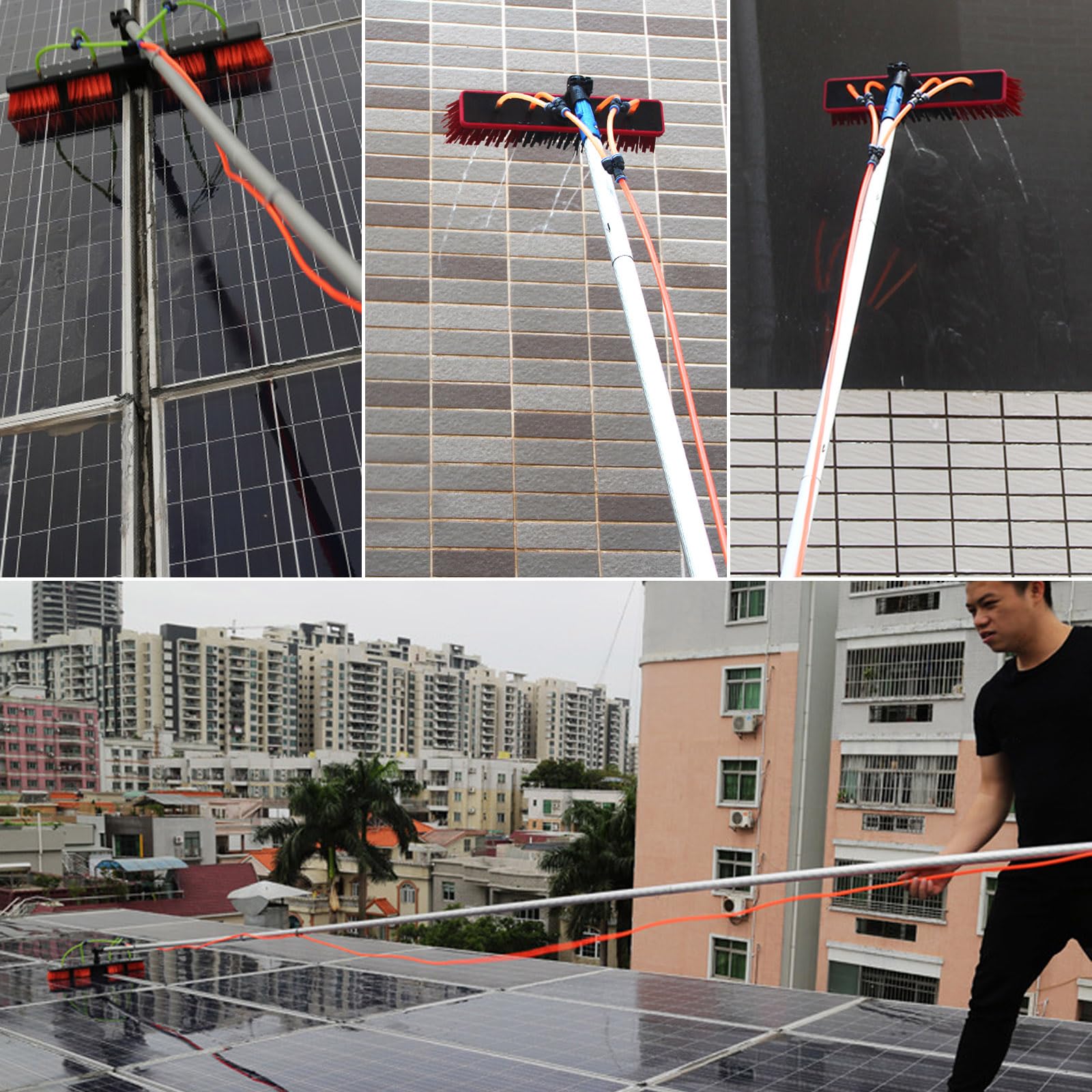 Kit de limpiador de ventanas telescópico extensible, cabezal de cepillo ajustable y poste de extensión de 3 a 12 m para una limpieza eficiente de ventanas, lavado de paneles solares, mantenimiento de