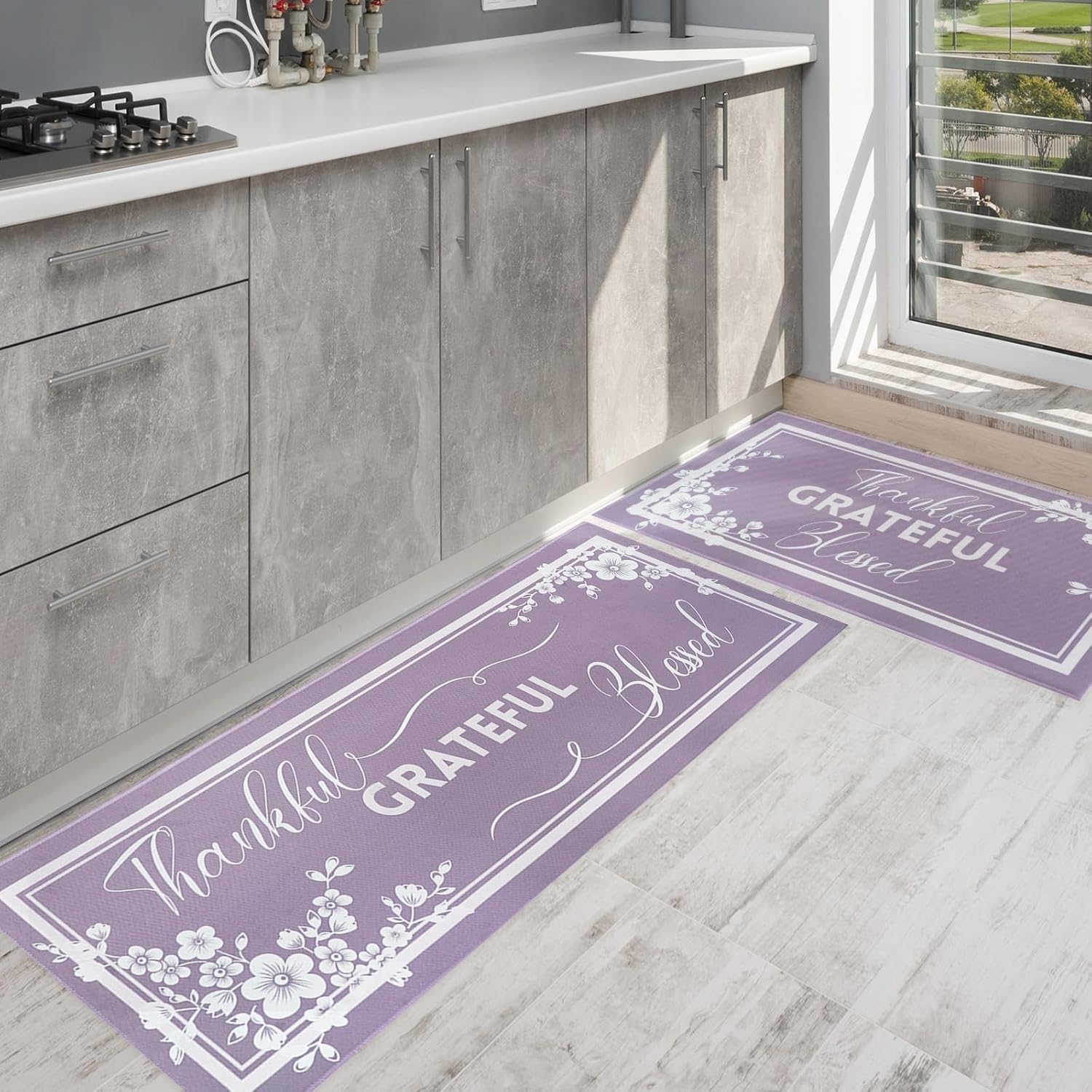 Watercolor Spices Kitchen Mats for Floor Set of 2, Floor Mat Carpet Runner Area Rug Washable, Home Kitchen Decor and Accessories Stuff, 17x30 and 17x47 Inch
