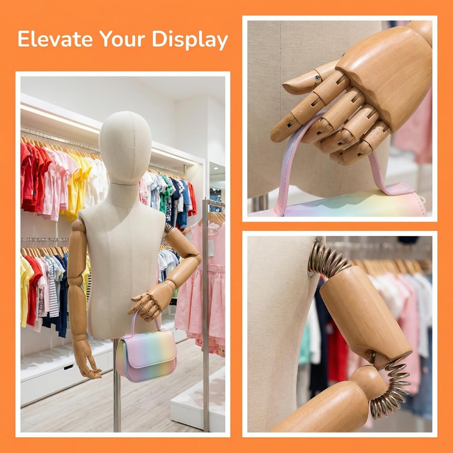 NUOBESTY 1 Pair Wooden Mannequin Arms with Hands, Kids Size Poseable Articulated Arm Replacement for Clothing Display, Art Projects and Drawing Reference, 16.14 in