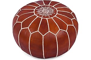 Genuine Leather Round Unstuffed Pouf Cover - Bohemian Ottoman Footstool