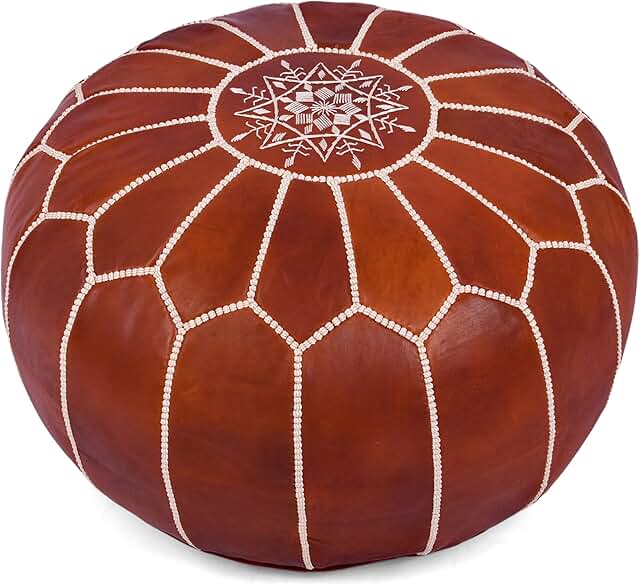 Marrakesh Gallery Genuine Leather Round Pouf Cover - Handmade Moroccan O...