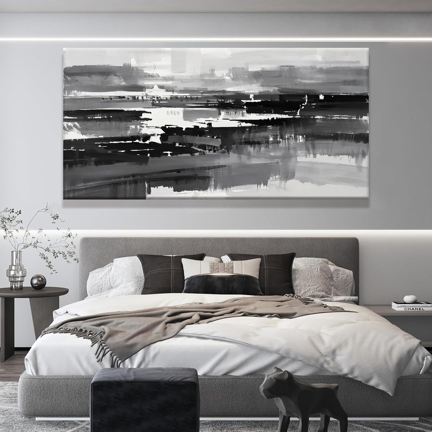 Black Grey And White Abstract Wall Art For Living Room Large Size Canvas Art Wall Decor Bedroom Office Decor Black Grey Abstract Wall Decor Painting Abstract Art Prints 29×58 In - Image 4