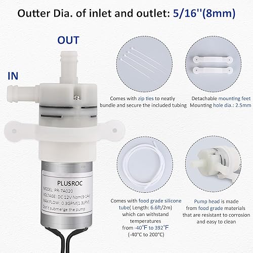 Miniatura 3 de PlusRoc Bomba de transferencia de agua pequeña de 12 V CC 1.3LPM Mini bomba autocebante con tubo de grado alimenticio y adaptador de corriente, para