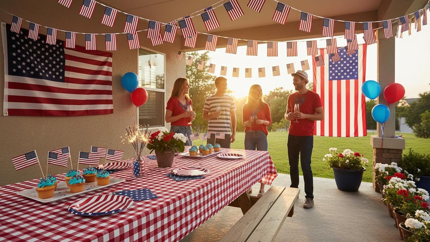 200' Bulk Deluxe Fabric American Flag Pennant Banner (4 Strings of 50') - 200 U.S. Flags for 4th of July, Memorial Day and Veteran's Day