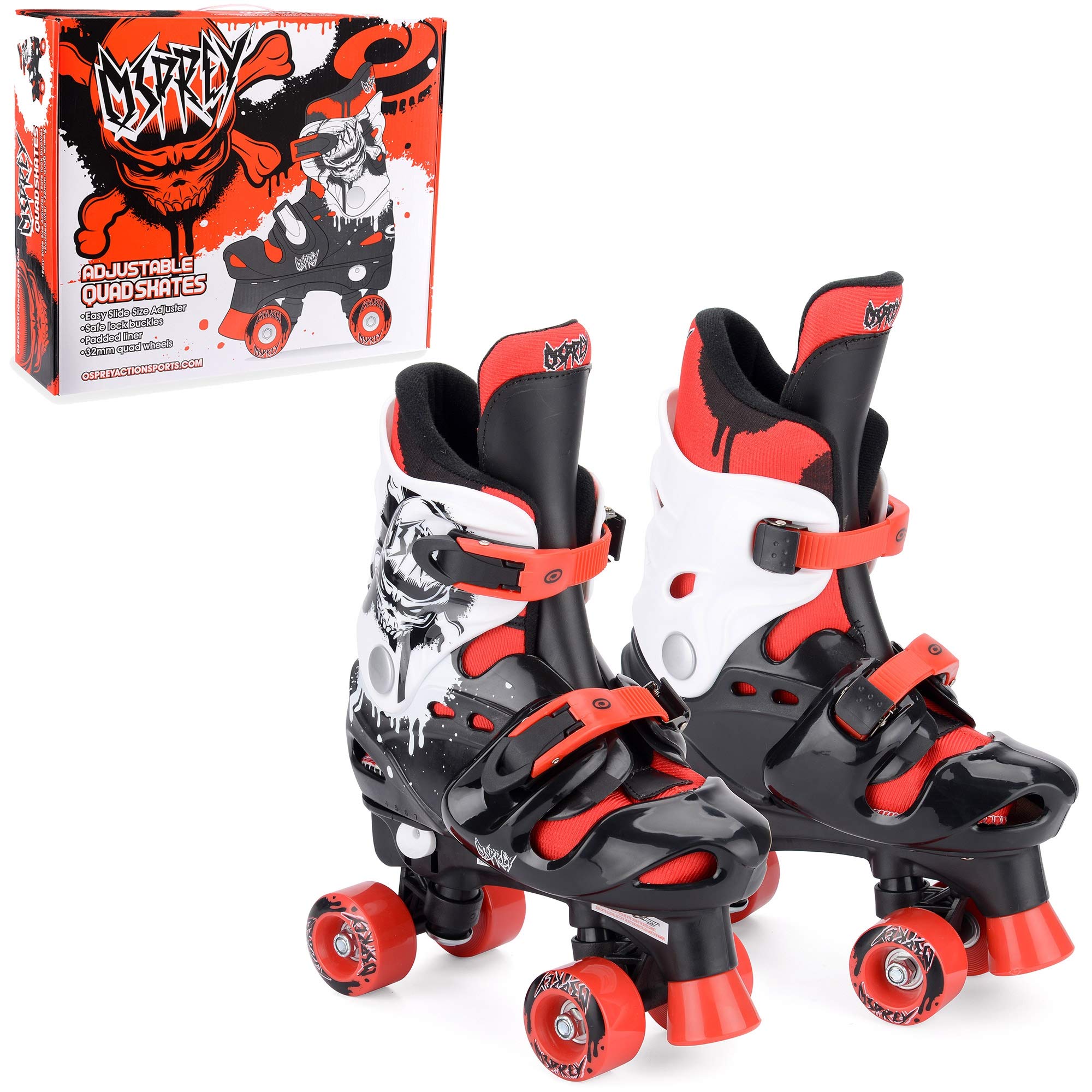 Osprey Boys Quad Skates - Black/White/Red, Size 13-3