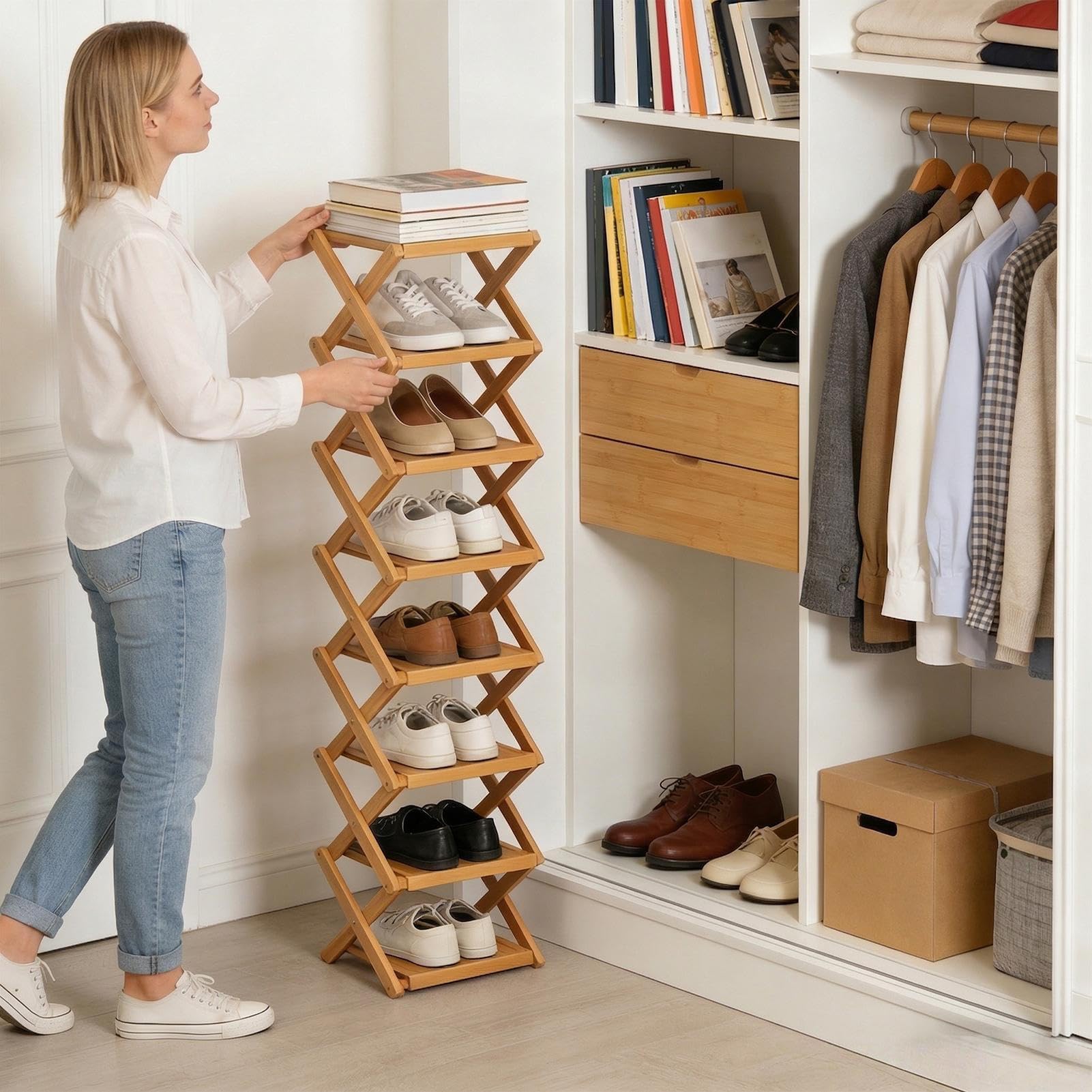 Generico Scarpiere Pieghevole 8 Ripiani Autoportante Organizer Scarpe | Supporto per Scarpe Per Casa, Appartamento, Ingresso, Garage, Angolo, Studio, Dormitorio