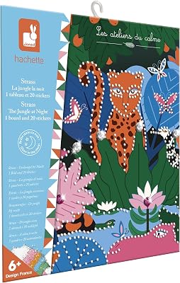 Janod, Les Ateliers du Calme, Diamond Painting Jungle, Dès 6 Ans | 1 Tableau et 20 Stickers, 1200 Mini-Strass de 5 Couleur...