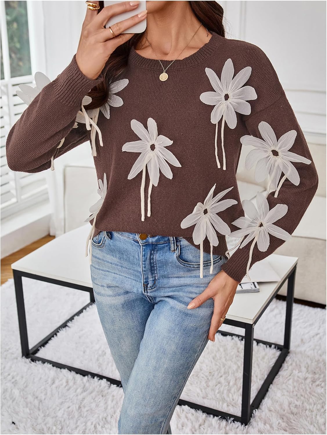 Verdusa Women's 3D Floral Pullover Sweaters Vacation Colorblock Knit Tops - Image 5