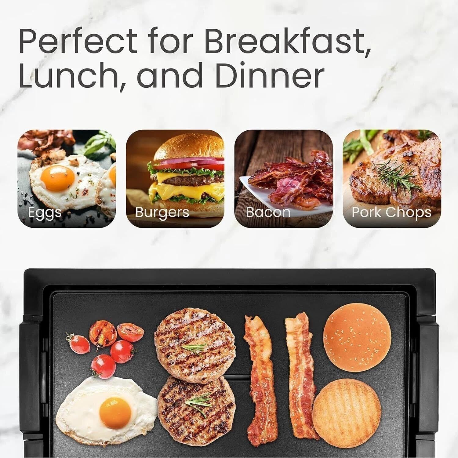 Electric Indoor Grill 1800W - Smokeless Grill Pan with Non-Stick Removable Griddle Plate, Temperature Control Korean BBQ Grill For Steak, Burgers, Hot Dog, Veggies, Eggs and More, Dishwasher Safe