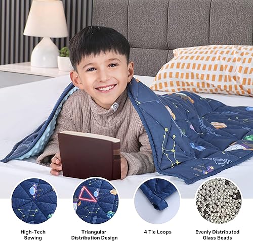 Miniatura 4 de LOYIGA Manta con peso para niños, 3 libras, 36 x 48 pulgadas, manta suave con cuentas de cristal, manta pesada reversible ideal para calmar y dormir