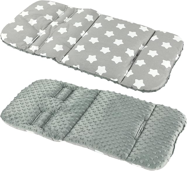 Reversible Cotton & Minky Pram Insert, Liner Covers 5pt Universal (LG Stars/Grey Fleece)