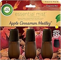Air Wick Essential Mist Refills 3-Pack Apple Cinnamon Medley - Natural Essential Oils Diffuser Air Freshener Fall Scent