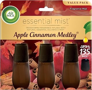 Air Wick Essential Mist Refills 3-Pack Apple Cinnamon Medley - Natural Essential Oils Diffuser Air Freshener Fall Scent
